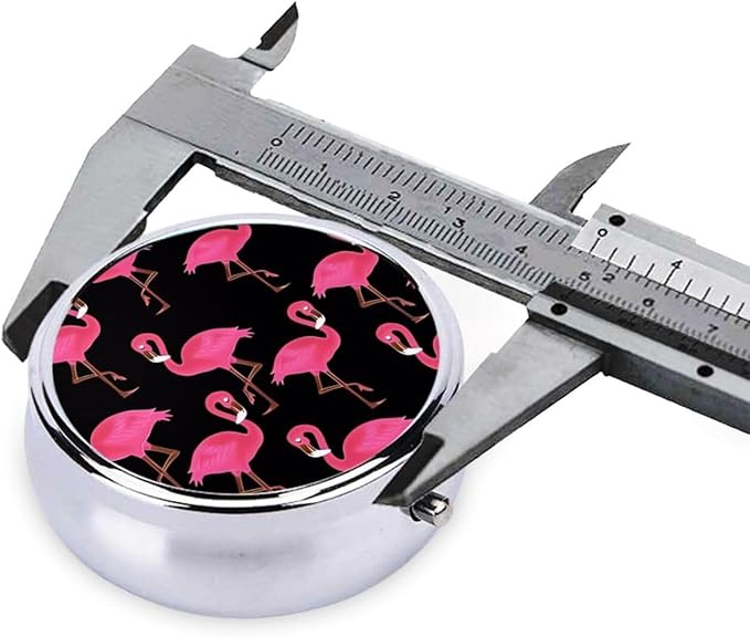 Lovely Pink Flamingos Printed Round Travel Pill Box Cute Small Metal Pocket Pill Case for Men & Women 3 Compartment Portable Pill Organizer for Purse or Pocket