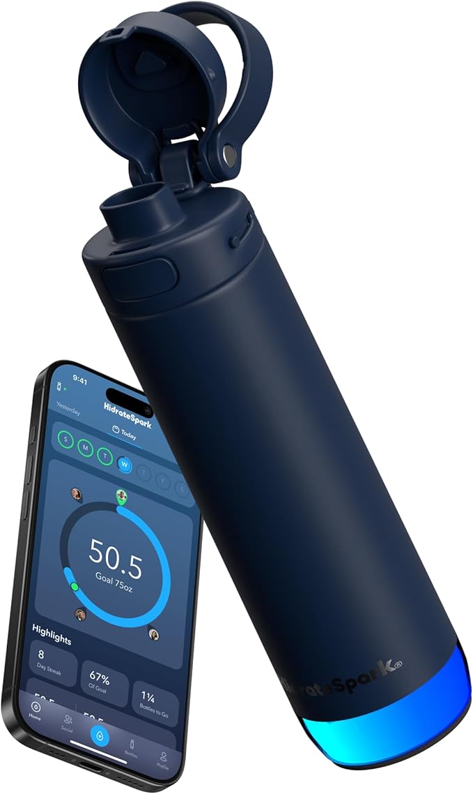 HidrateSpark PRO 2 21 oz Straw – Smart Hydration Bottle with Clinically Accurate Water Tracking & Extended Battery Life – Syncs with Apple Health, Fitbit, Smart Rings & Watches - Navy