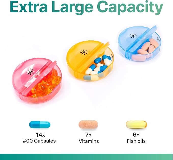 Sukuos Large Weekly Pill Organizer 2 Times a Day, Daily Pill Box 7 Day Easy to Open with Double Protection, AM PM Pill Case for Medicine/Vitamin/Fish Oil/Supplements (Cyan)