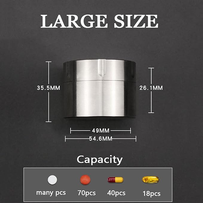 Metal Pill Case Titanium, Daily Pill Organizer Portable Travel Pill Box, Waterproof Pill Container Large, BPA Free Compact Lightweight Pill Holder Medicine Bottle for Pocket Outdoor Camping
