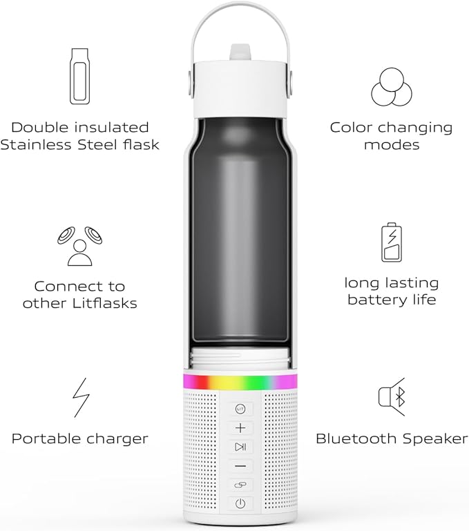 LitFlask Smart Water Bottle, Ultra Premium Bluetooth Speaker, Portable Charging, 20oz Stainless Steel. Oprah’s Favorite Things 2024