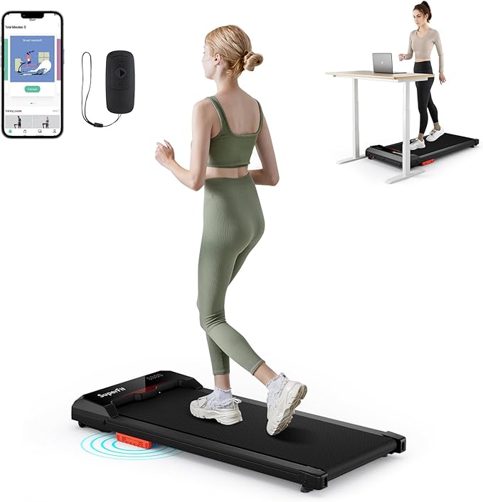 Goplus Walking Pad, 2.5HP 340LBS Capacity Under Desk Treadmill with Remote Control, APP-Enabled and LED Display, Portable Treadmills for Home Small, Office, Installation Free