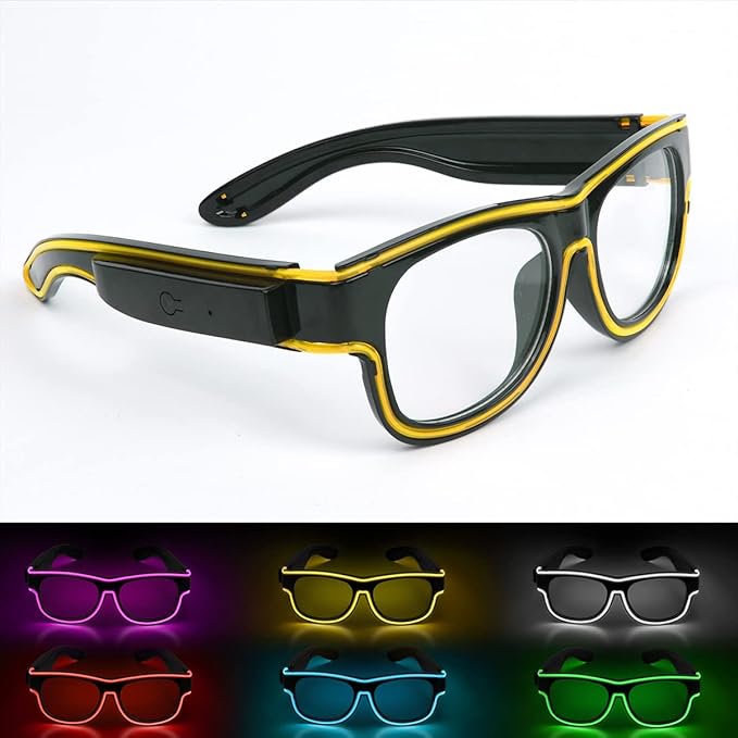 Ainiv Wireless Light Up Glasses 3 Modes LED Luminous Glasses Glow in the Dark for Parties, DJ, EDM, Halloween, Christmas