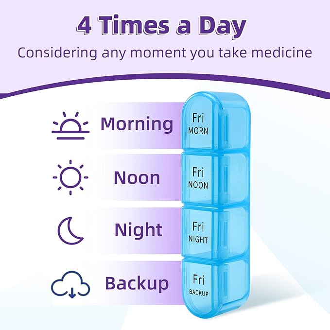Daviky Weekly Pill Organizer 4 Times a Day, Large 7 Day Pill Box Portable for Travel, Medicine Organizer Box with Removable Individual Pill Containers to Hold Vitamins, Supplements and Medication