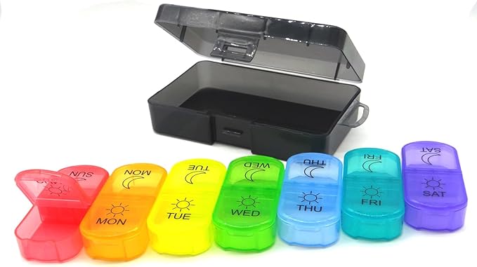 Travel Weekly Pill Organizer Case, 14 Compartments Travel Pill Box Dispenser, Portable Daily Pill Container for Carry Storage Medicine, Vitamin, Supplement, Fish Oil, Cod Liver Oil, Capsules