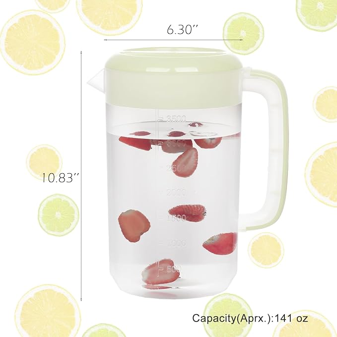 Clear Pitcher with Lid 1 Gallon, Large Plastic Ice Tea Pitcher for Fridge, Juice Pitcher Water Pitcher, Sun Tea Jug, Gallon Pitcher with Lid and Spout - Clear (green)