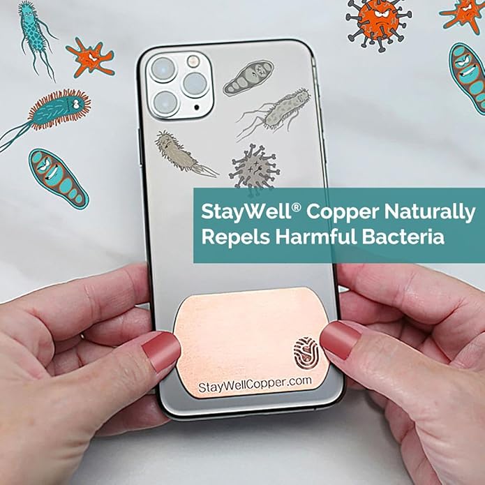 StayWell Pure Copper Plate Accessory Badge, Tablet or Cell Phone Health and Wellness Accessory (Two Sizes to Choose From)