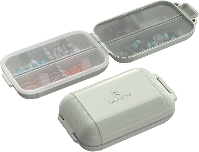 Portable Pill Organizer, Pill Box with 7 Compartments, Small Pill Case for Travel, Daily Medicine Pill Organizer with Air-Tight Lid