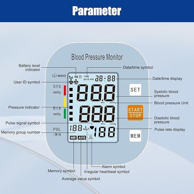 Blood Pressure Monitors for Home Use, Blood Pressure Machine Upper Arm with Large Wide Cuff Automatic Digital BP Machine LCD Screen BSX583(Light Blue)
