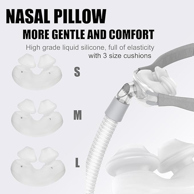 Nasal Pillow Universal Replacement Kit, Easy to Connecting Your Machine，Nasal Msk with S,M,L Size Nose Pillow Adapter, Frame Cushion, Elbow/Swivel,HeadHear,Strap and Hose