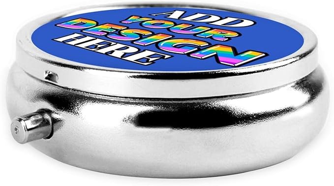 Custom Pill Case, Medicine Pill Box Organizer Container Travel Pill Holder Vitamin for Purse Med Wallet Portable Mini Pastillero Round, Deep Blue, Customized Gifts