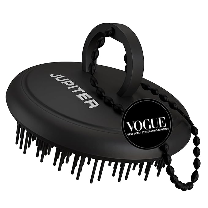 Jupiter Scalp Exfoliator - Scalp Massager Tool for Wet & Dry Hair - Ergonomic Detangler Brush - Dandruff Comb & Scrub to Remove Dandruff & Buildup and Support Circulation - Black