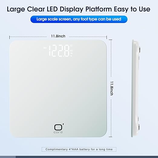 O'CARE Smart Scale for Body Weight and BMI Weighing,High Accuracy Digital Bathroom Scale with LED Large Display,Smart APP Sync Weight Scale 440lb (White)