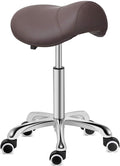 Kaleurrier Saddle Stool Rolling Swivel Height Adjustable with Wheels,Heavy Duty Saddle Chair,Ergonomic Stool Chair for Hair Salon Lab Clinic Dental Massage Home Office Kitchen (Coffee, Without Back)