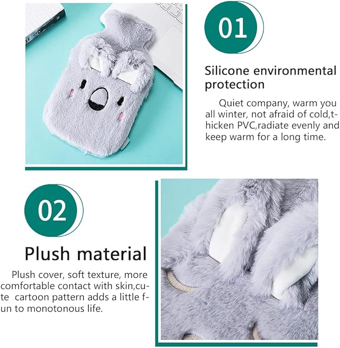 Drizzle Classic Rubber Hot Water Bottle - 1L Koala Plush Cover - Suitable for Pain Relief Headaches Cramps and Winter Warmth