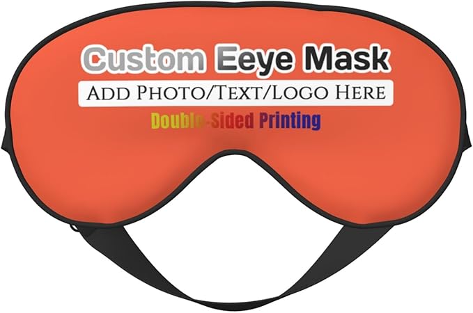 Personalized Eye Masks,Customized Sleep Blindfold Eye Mask,Custom Blackout Eye Cover with Adjustable Strap for Travel and Nap Orange