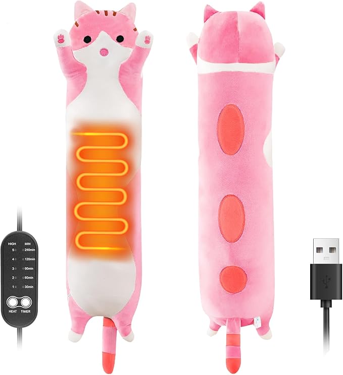 Cat Heating Pad for Period Cramps Menstrual Pain Relief, Portable Electric Heat Pads USB Powered, Cute Cats Plush Stuffed Animals Funny Gifts for Women Teen Girls Cat Lovers Birthday Easter Christmas