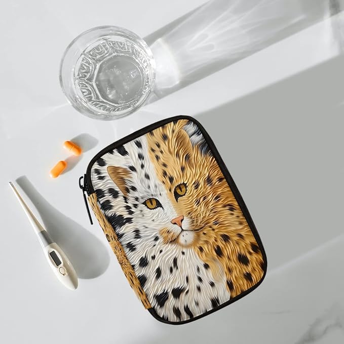 Abstract cat Cute Pill Case Everyday Travel, 7 Day Weekly Medicine Pill Box Compact Portable Pills Bottle Organizer with Zipper for Daily Vitamin Medicine Holder Bottle Organizers Bag