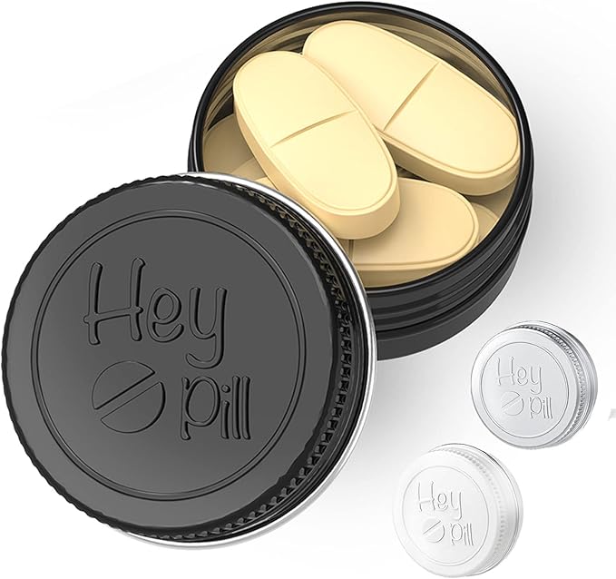 Extra Small Pill Box for Purse (3 Pack), ADHYRO Aluminum Mini Pill Case, Daily Portable Lightproof Pill Organizer to Hold Vitamins, Fish Oils, Supplements (Black Silver White)