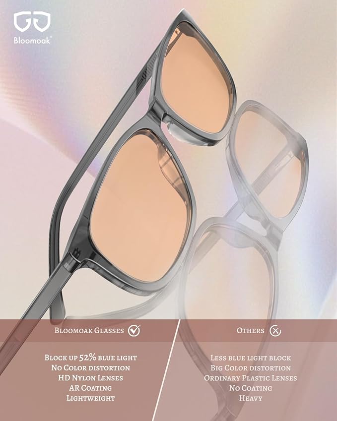 Bloomoak Rose Migraine Glasses,FL-Flex Light Sensitivity Relief Tinted Glasses for Indoor Fluorescent Glare/Women