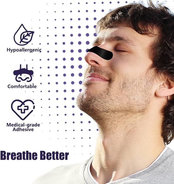 Nasal Strips Sleep and Snoring Nose Strips Reduce Snoring Athletic Sleeping Breathe Better Black 30 Count