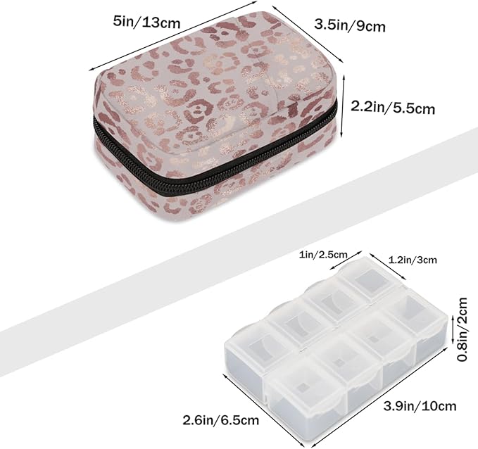 Rose Gold paw Skin Pill Case Everyday Travel, 7 Day Weekly Medicine Pill Box Compact Portable Pills Bottle Organizer with Zipper for Daily Vitamin Medicine Holder Bottle Organizers Bag