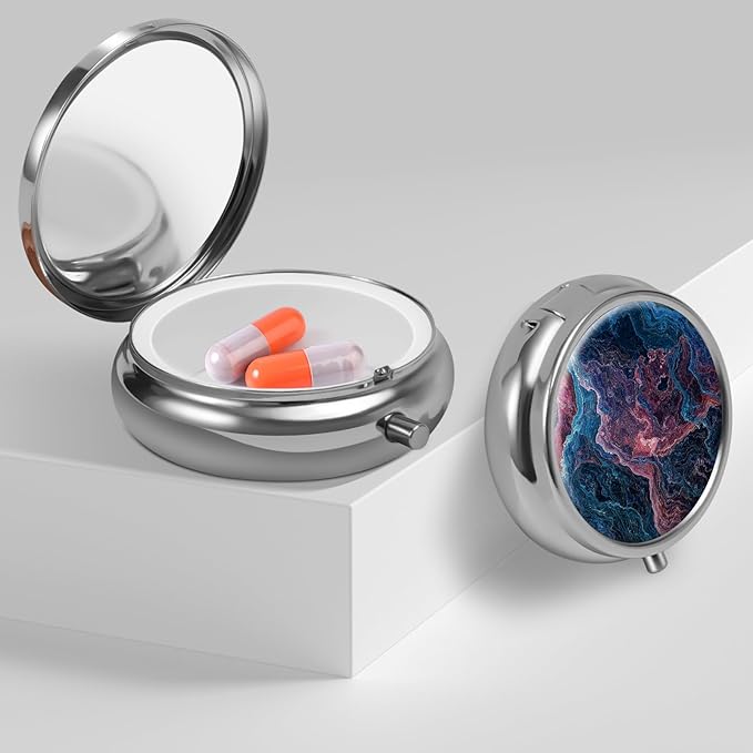 Mini Pill Box, Small Pill Box, Portable Pill Box, Cute Pill Organizer for Vitamins, Medications, Fish Oil and Supplements (Texture)