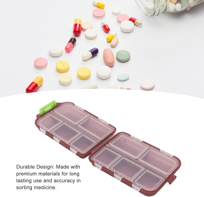 Travel Pill Organizer, Plastic 10 Compartments Pill Case Portable Pill Box Buckle Lock Weekly Portable Pill Holder Container for Purse (Purple)