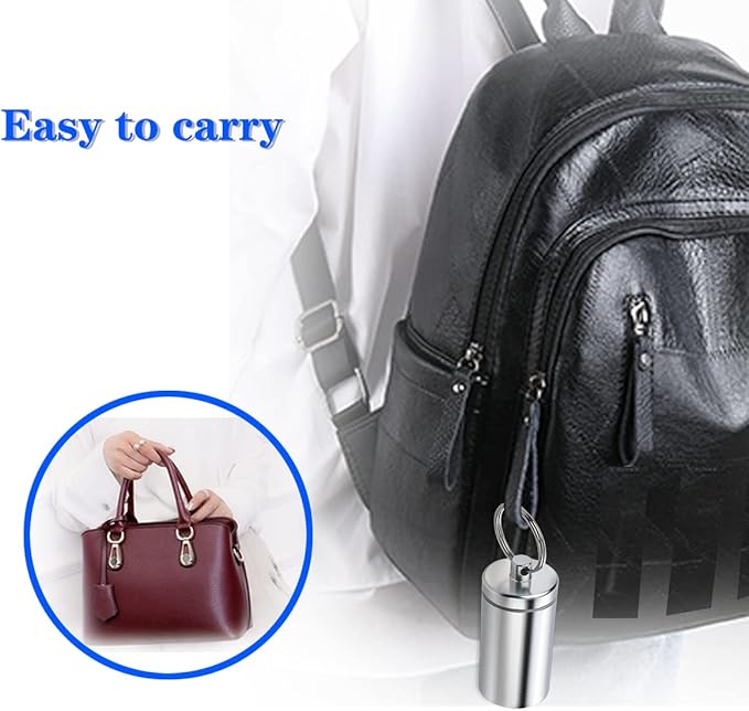 Portable Pill Holder Keychain,Aluminium Alloy Waterproof Pill Boxes Container for Purse Pocket,Small Daily Pill Case for Outdoor Travel Camping-Silver