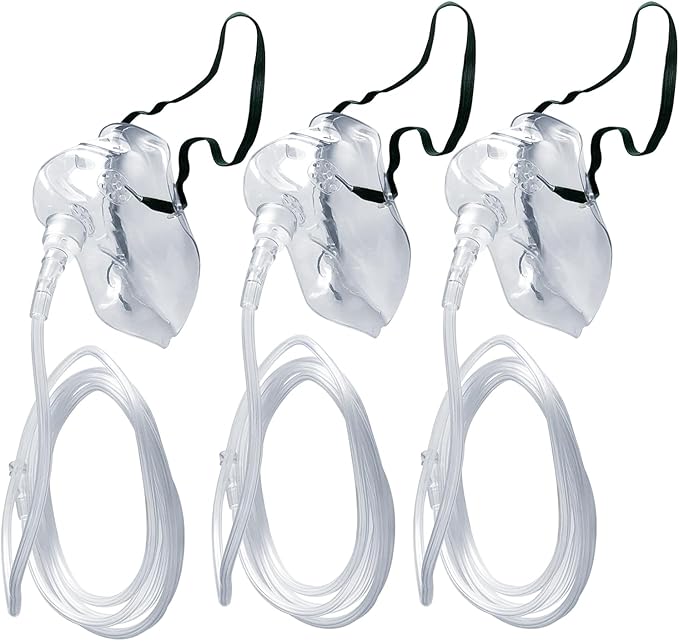 3 Pack Oxygen Mask for Face Adult with 7 Ft Tube, Adult Oxygen Mask with Adjustable Elastic Strap - Adult Elongated XL,Clear