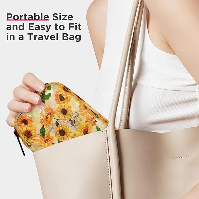 Sunflower Retro Flowers Pill Case Everyday Travel, 7 Day Weekly Medicine Pill Box Compact Portable Pills Bottle Organizer with Zipper for Daily Vitamin Medicine Holder Bottle Organizers Bag