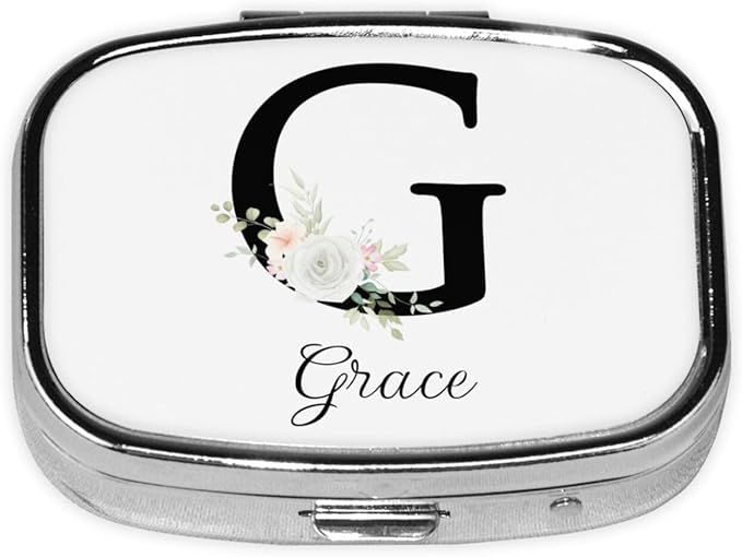 Custom Pill Box Personalized Square Small Pill Case with Mirror Add Your Photo Text Logo Name Decorative 2 Compartment Portable Metal Medicine Container Vitamin Organizer for Pocket Purse Travel (G)