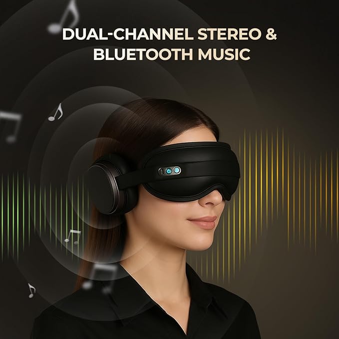 HubiCare Heated Eye Mask with Bluetooth Music and Noise-Blocking Headphone, Warm Eye Relaxer for Dry Eyes, Relaxation and Travel, Better Sleep, Meditation, and Strain Relief (Black)