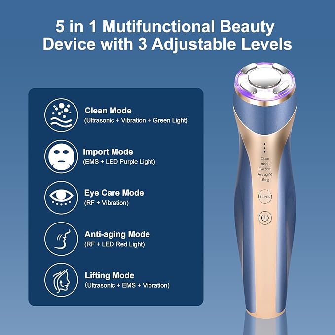 MiSMON High Frequency Facial Machine, 5 in 1 Mutifunctional Facial Massager Skin Tightening Light Theraphy Machine for Face