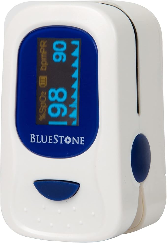 Finger Pulse Oximeter - Portable Fingertip Sensor Monitors Blood Oxygen Level and Heart Rate - Includes Carrying Case and Lanyard by Bluestone