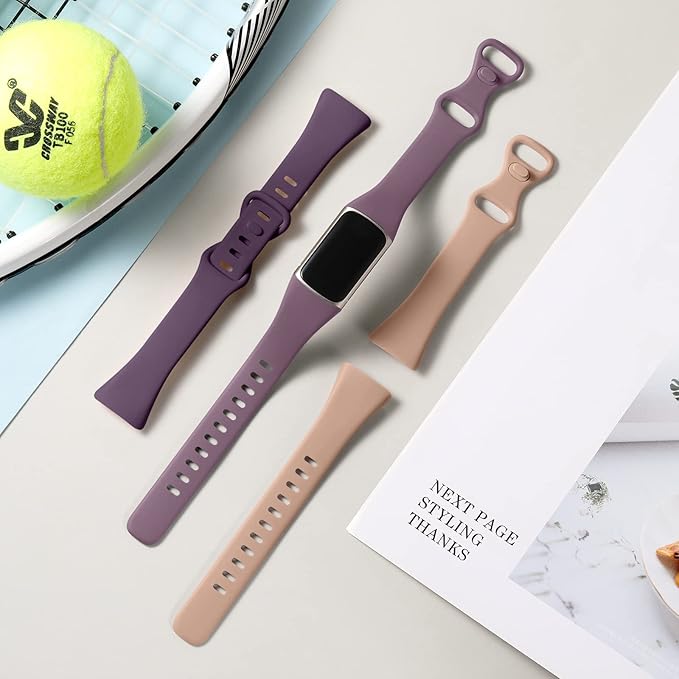 Maledan Slim Band Compatible with Fitbit Charge 5 Bands for Women Men, Durable Flexible Silicone Sport Wristband for Fitbit Charge 5/Charge 6 Fitness Tracker, 3 Pack Milk Tea/Smoke Violet/Midnight