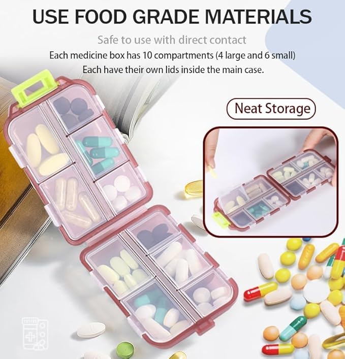 3PCS Travel Pill Organizer Portable Pocket Pill Case Small Pill Box for Purse Medicine Organizer Have 10 Compartments Storage Vitamin Fish Oil by INVODA (Pink+Gray+Blue+Lables)