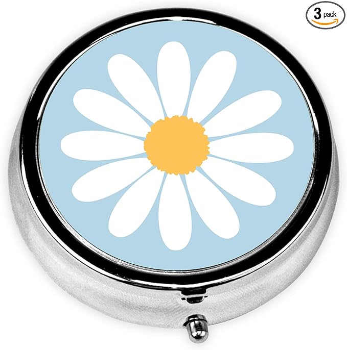 Daisy Pill Box 3 Compartment Small Pill Case,Portable for Pocket or Purse Pill Organizer Pill Container Holder with Mirror to Hold Vitamins, Medication, Fish Oil and Supplements