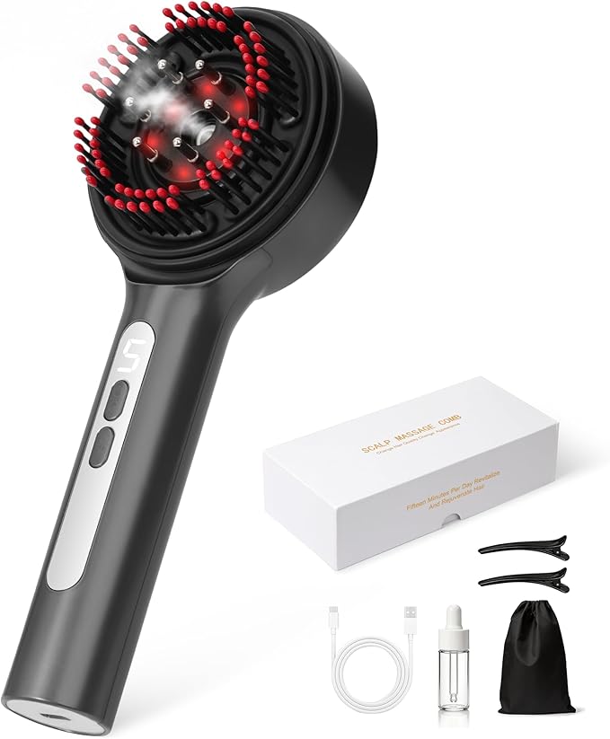 Electric Scalp Massager, 5 in 1 Refillable Oil Reservoir and Mist 3 Step At Home Scalp Spa Device, 3D Deep Kneading Massage, USB C Rechargeable Portable for Home and Travel