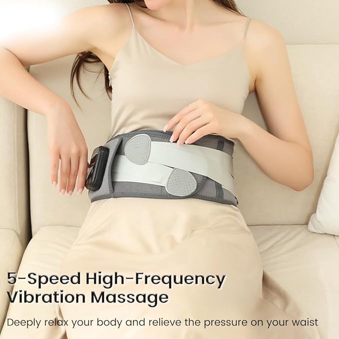 Cordless Heating Pad with Massager for Lower Back Pain Relief, Portable Wearable Wrap 5 Vibration & 3 Heat Levels for Period Cramps Relief, Gifts for Women Men Mom Dad Home Office Use(39.76x8.27in)