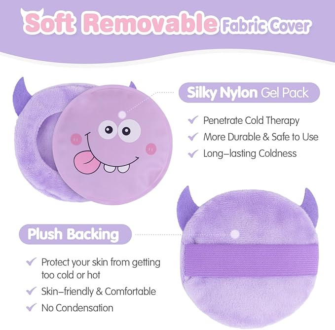 Hilph Kids Ice Packs for Boo Boos, Reusable Toddler Cold Packs with Soft Sleeves for Kids Injuries Cute Baby Ice Packs Hot Cold Therapy for Children's Pain Relief, Bump, Bruise, First Aid, 4 Pack