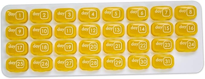 31 Day Monthly Pill Pod Organizer for Easy Medication Management - Stay on Track with Daily Vitamin Supplement Med Boxes, Ready for Travel - Yellow