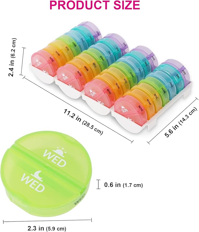 XL Monthly Pill Organizer 2 Times A Day, AM/PM One Month Pill Box 28 Day,Daily Pill Case Large 4 Week Big Compartments for Pills Vitamin Fish Oil Supplements (Rainbow)