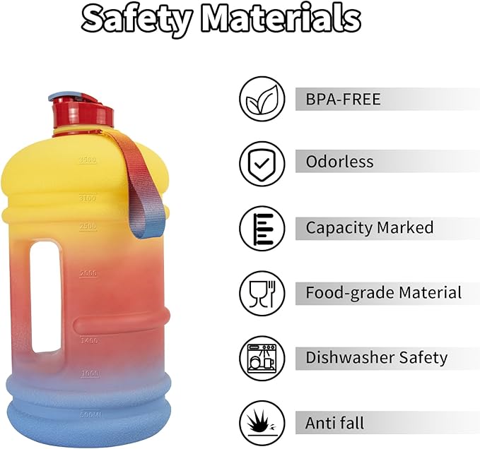 TOOFEEL 1 Gallon Water Bottle,Leakproof,Bpa Free,Dishwasher Safe,128 oz Large Water Jug wiht Handle,Travel & Camping & Sports & Gym Water Bottle For Men and Women - Yellow red gradient
