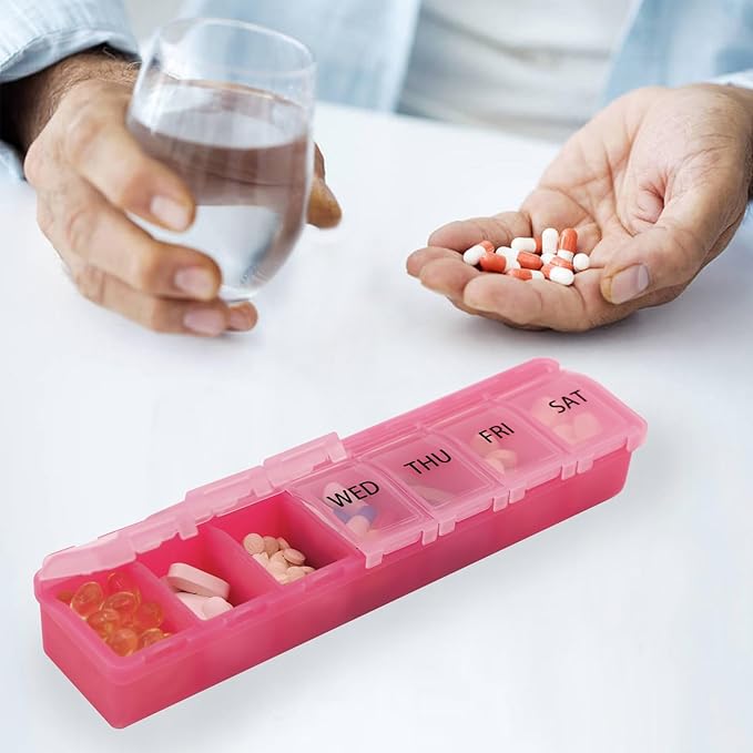 Silicone Weekly Pill Organizer 7 Day Pill Box Medicine Box Daily Arthritis-Friendly, Large Medicine Case Compact Travel Pill Container for Pill,Vitamin & Fish Oil (Pink)