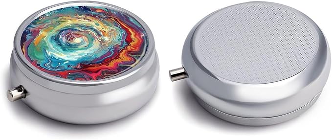 Colorful Abstract Swirls Pill Box Travel Pill Case for Purse Pocket Weekly Medicine Organizer with Mirror 3 Compartment Round Medicine Case Portable PillcaseHolder for Daily