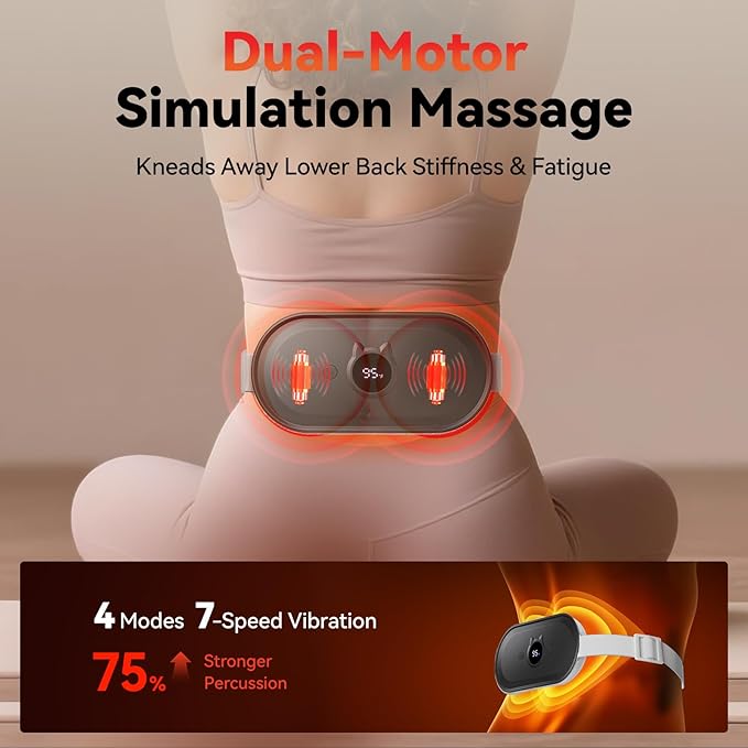 Portable Heating Pad for Period Cramps Relief Vibrating Menstrual Heating Belt for Women, Fast Heat with 7 Heat Levels and 7 Modes for Menstrual, Pain Relief for Back & Stomach-Black