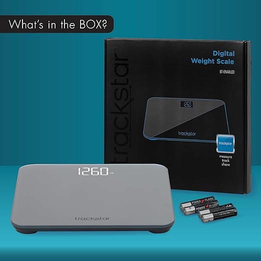 Trackstar Wide-Platform Black Digital Weight Scale | 550 lb Weight Capacity | Trackstar Monitoring App | Bluetooth iOS & Android Compatible | Measure, Track, and Share Results