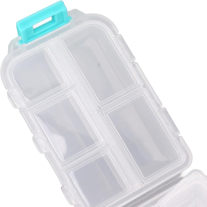 Travel Pill Organizer, Plastic 10 Compartments Pill Case Portable Pill Box Buckle Lock Weekly Portable Pill Holder Container for Purse (White)