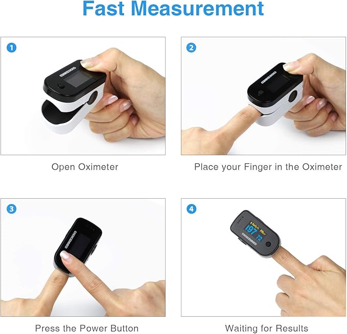 CHOICEMMED Black Dual Color OLED Finger Pulse Oximeter - Blood Oxygen Saturation Monitor with Color OLED Screen Display and Included Batteries - O2 Saturation Monitor
